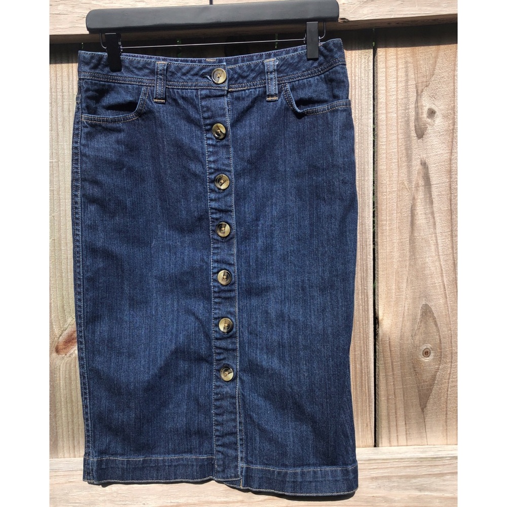 Boden Blue Denim Button Front Pencil Skirt